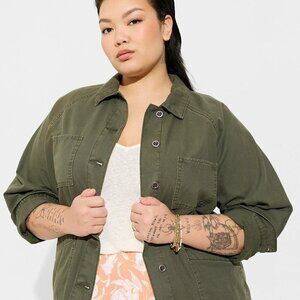 Torrid - Canvas Raglan Chore Jacket in Deep Depths Military / Army Green​​​​​​​​